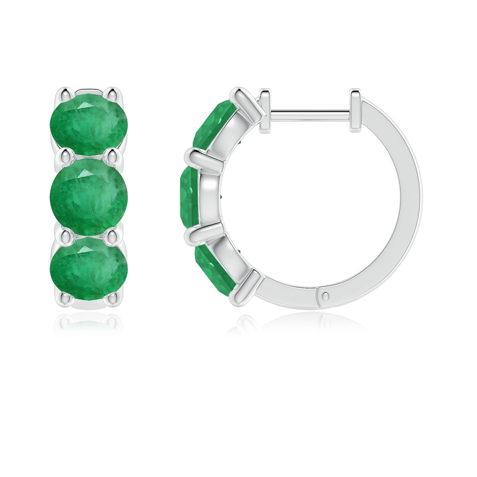 5mm A Round Emerald Three Stone Hoop Earrings in White Gold side 199