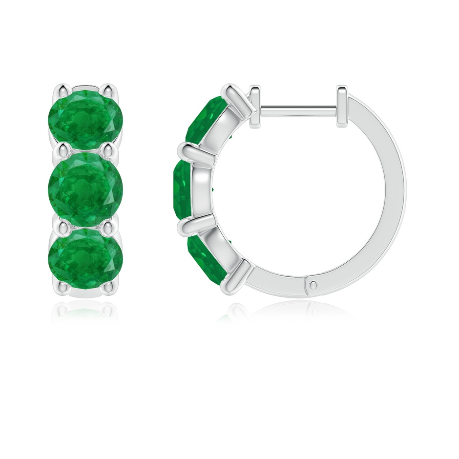 5mm AA Round Emerald Three Stone Hoop Earrings in P950 Platinum side 199