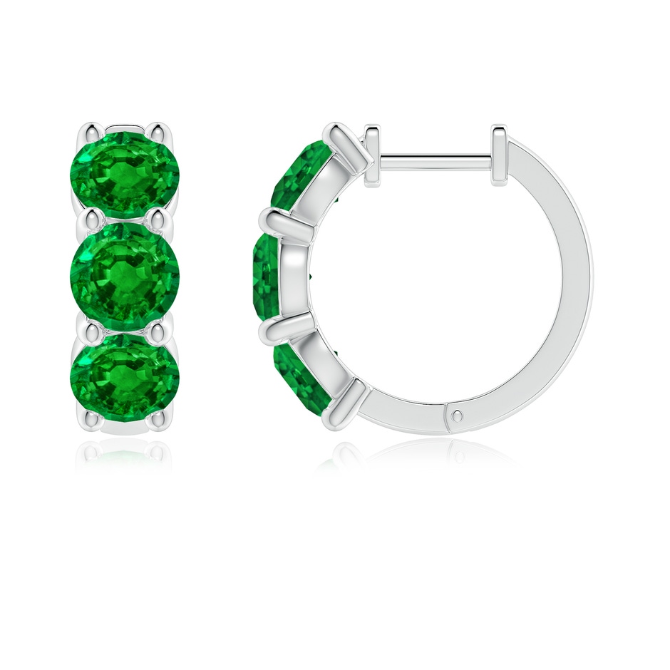 5mm AAAA Round Emerald Three Stone Hoop Earrings in P950 Platinum side 199