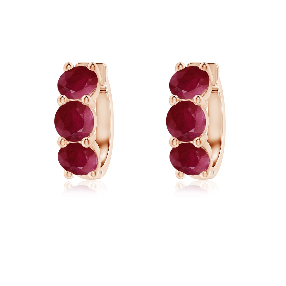 4.5mm A Round Ruby Three Stone Hoop Earrings in Rose Gold 