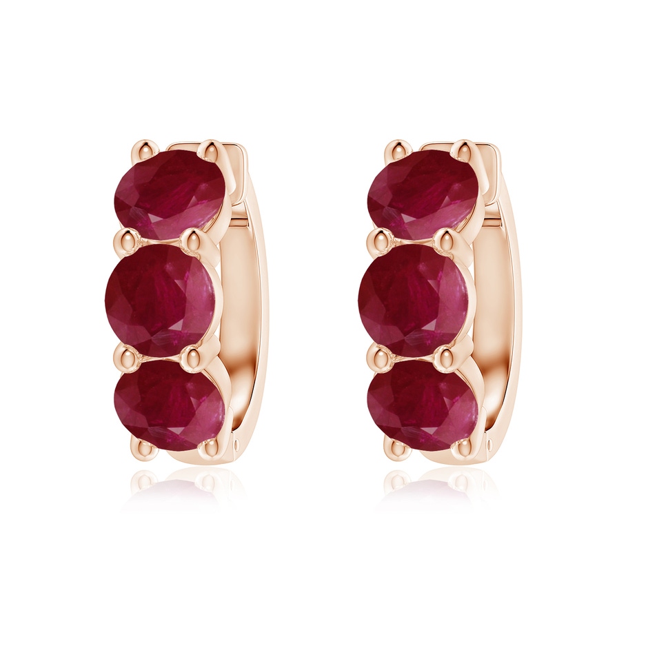 5.5mm A Round Ruby Three Stone Hoop Earrings in Rose Gold 