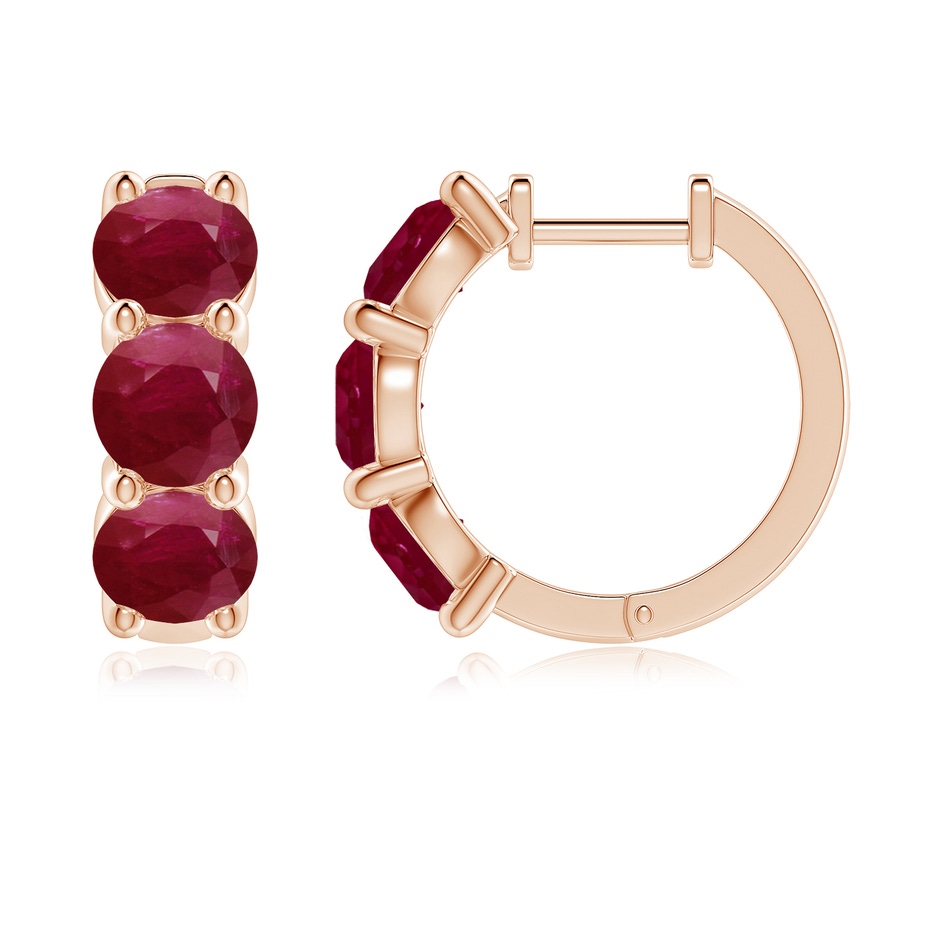 5.5mm A Round Ruby Three Stone Hoop Earrings in Rose Gold side 199