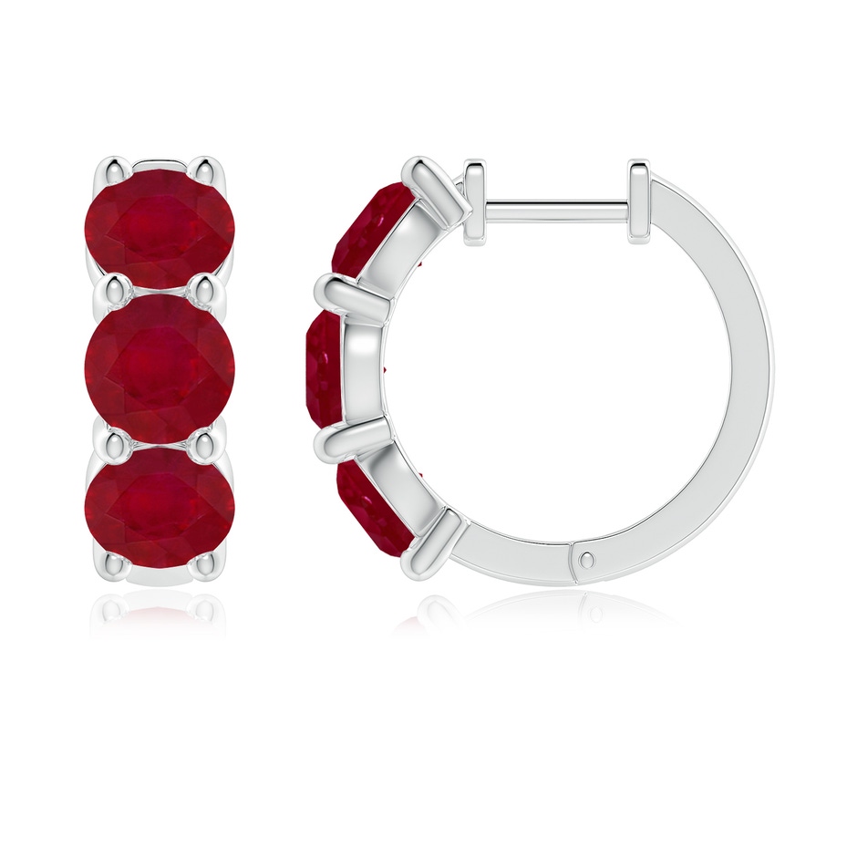 5.5mm AA Round Ruby Three Stone Hoop Earrings in White Gold side 199