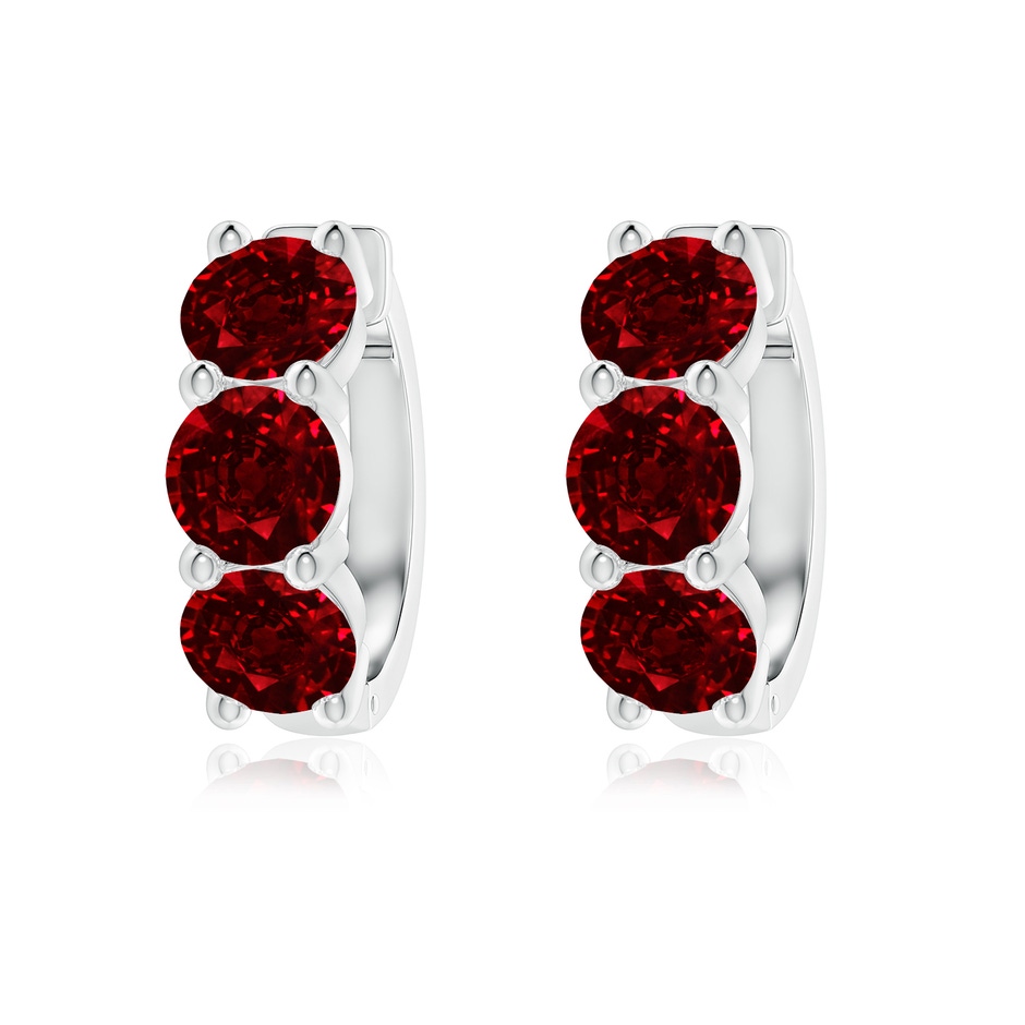 5.5mm AAAA Round Ruby Three Stone Hoop Earrings in P950 Platinum 