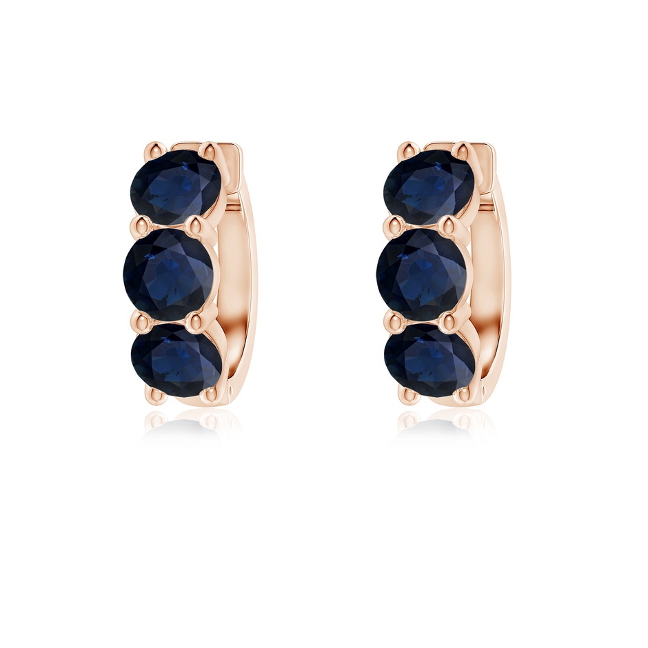 4.5mm A Round Blue Sapphire Three Stone Hoop Earrings in Rose Gold 