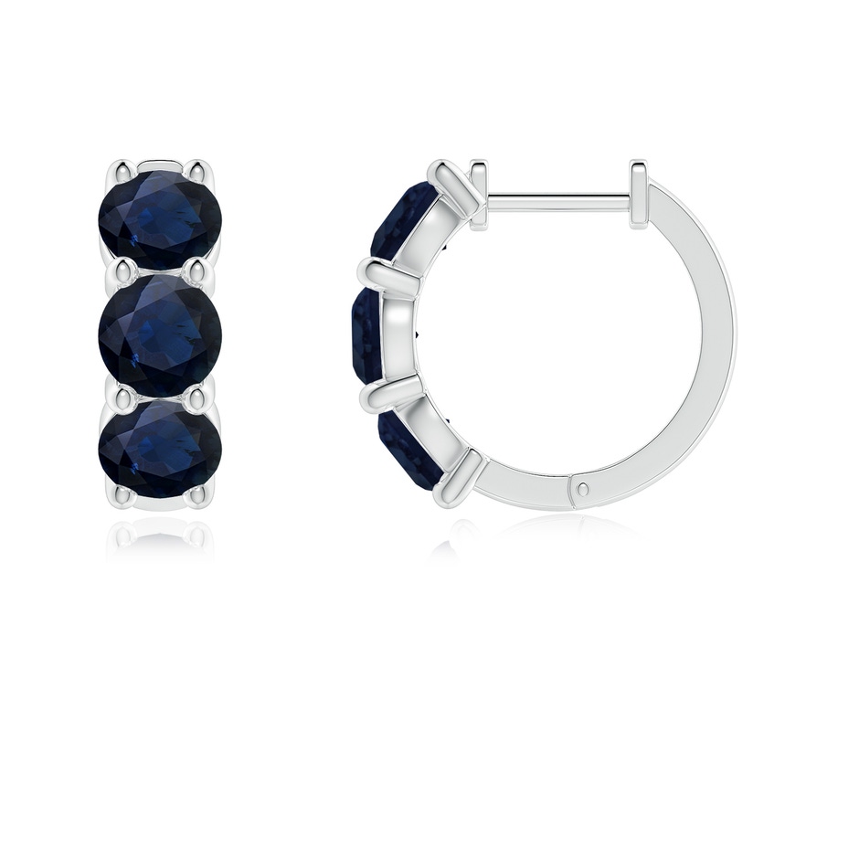 4.5mm A Round Blue Sapphire Three Stone Hoop Earrings in White Gold side 199