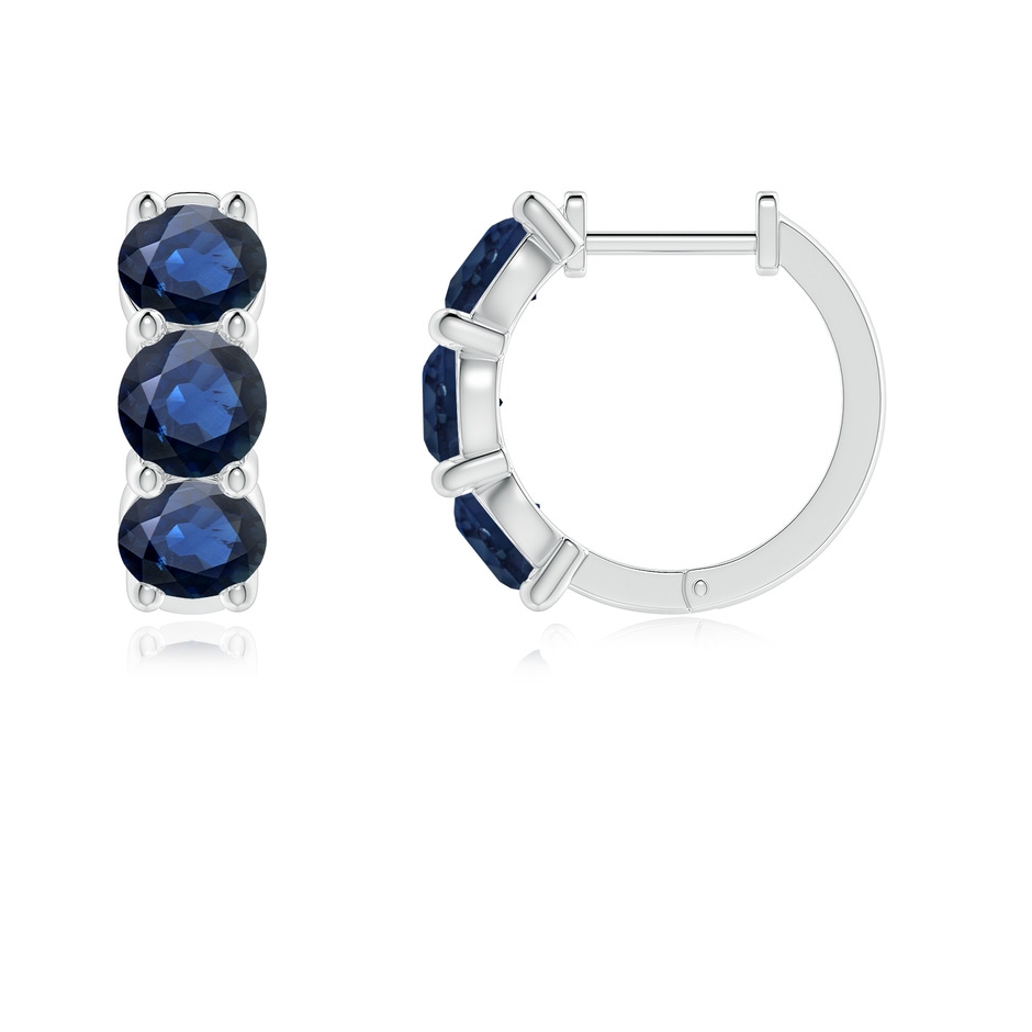 4.5mm AA Round Blue Sapphire Three Stone Hoop Earrings in White Gold side 199