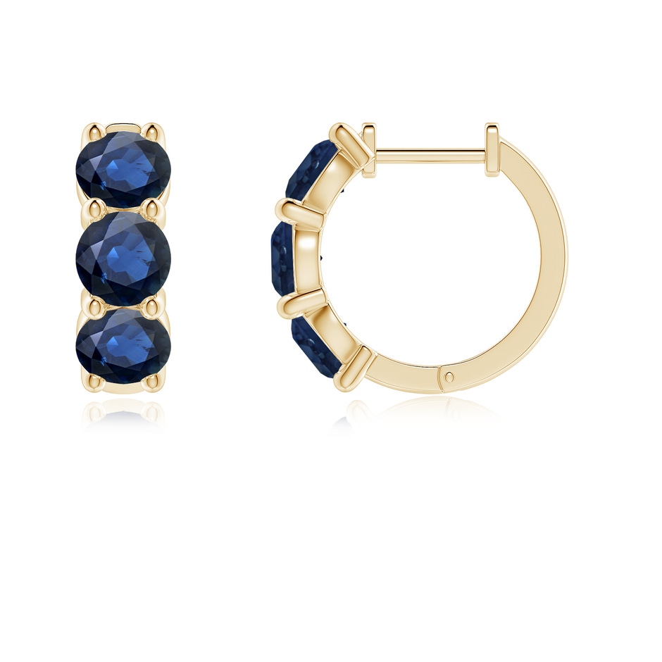 4.5mm AA Round Blue Sapphire Three Stone Hoop Earrings in Yellow Gold side 199