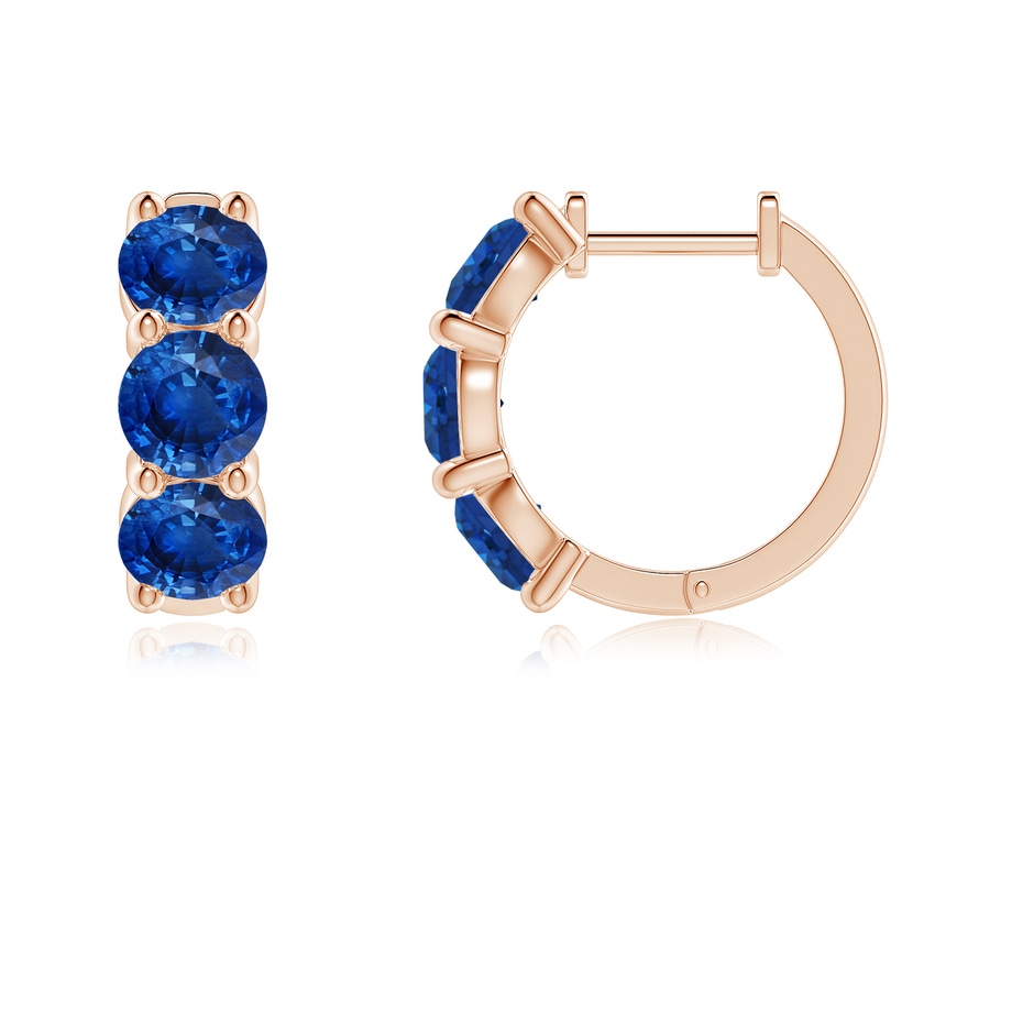 4.5mm AAA Round Blue Sapphire Three Stone Hoop Earrings in Rose Gold side 199