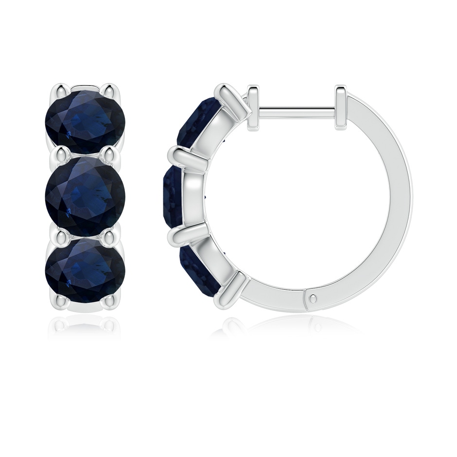 5.5mm A Round Blue Sapphire Three Stone Hoop Earrings in 18K White Gold side 199