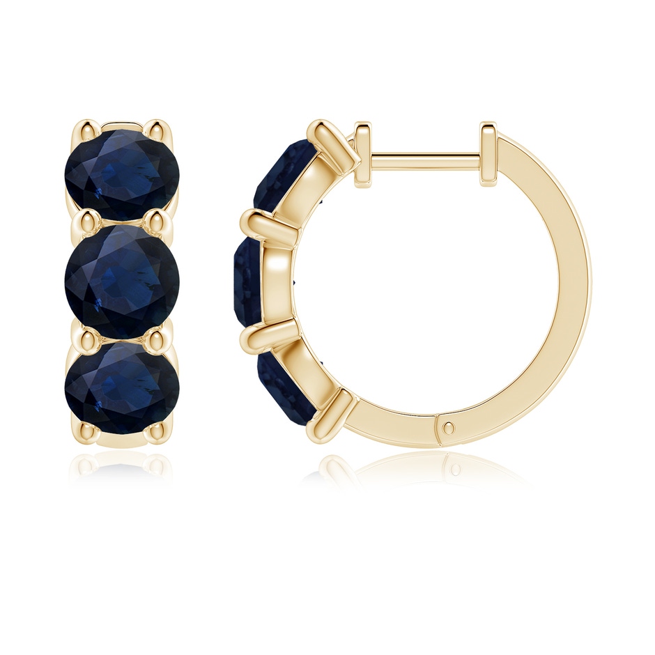 5.5mm A Round Blue Sapphire Three Stone Hoop Earrings in 18K Yellow Gold side 199