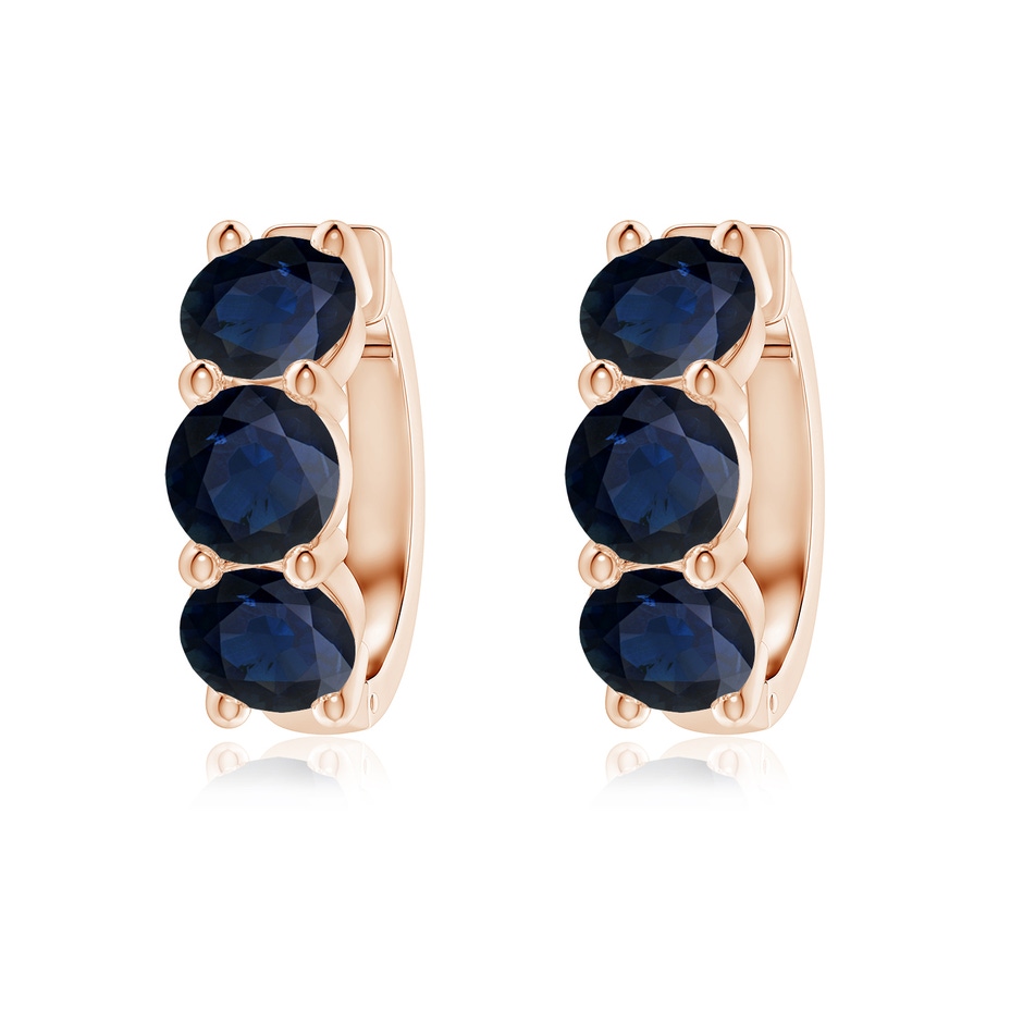 5.5mm A Round Blue Sapphire Three Stone Hoop Earrings in Rose Gold 