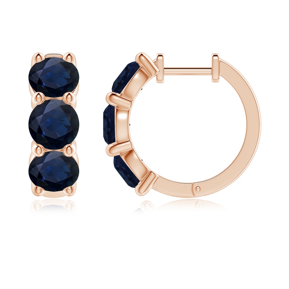 5.5mm A Round Blue Sapphire Three Stone Hoop Earrings in Rose Gold side 199