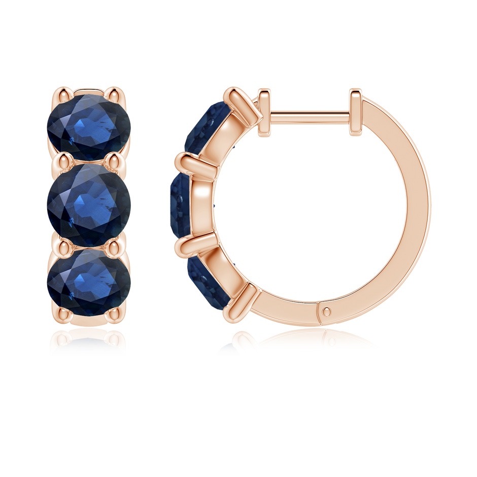 5.5mm AA Round Blue Sapphire Three Stone Hoop Earrings in Rose Gold side 199