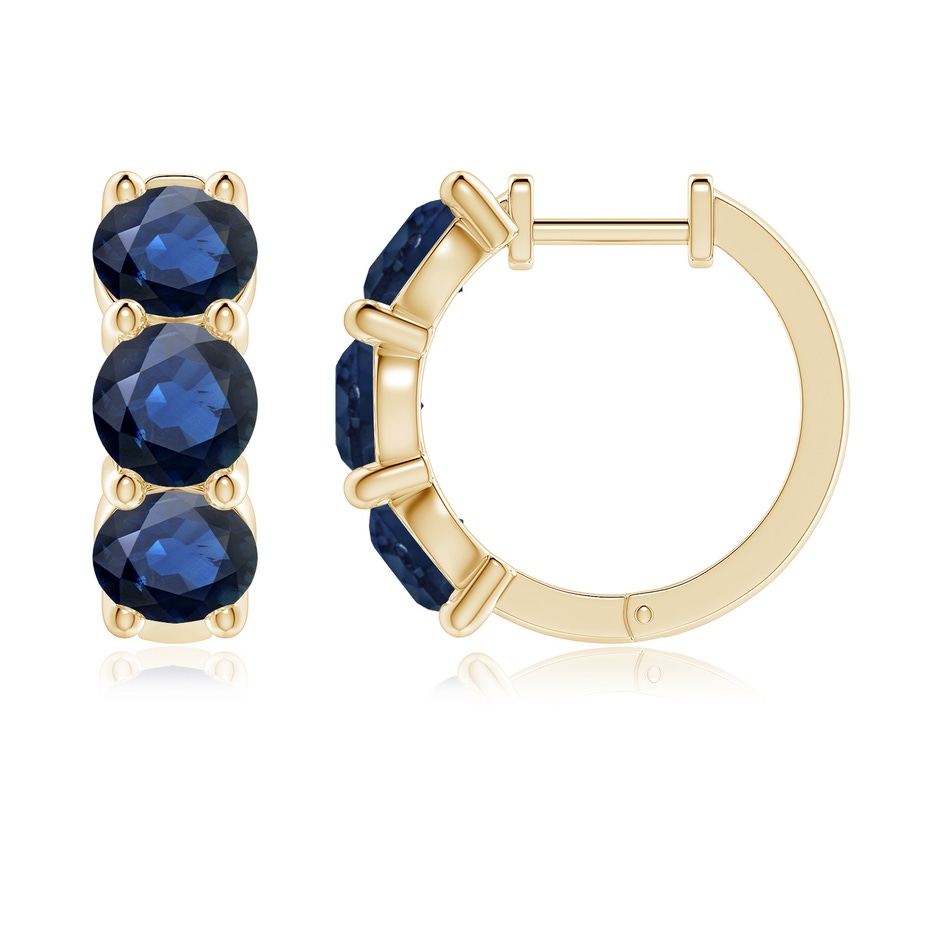 5.5mm AA Round Blue Sapphire Three Stone Hoop Earrings in Yellow Gold side 199