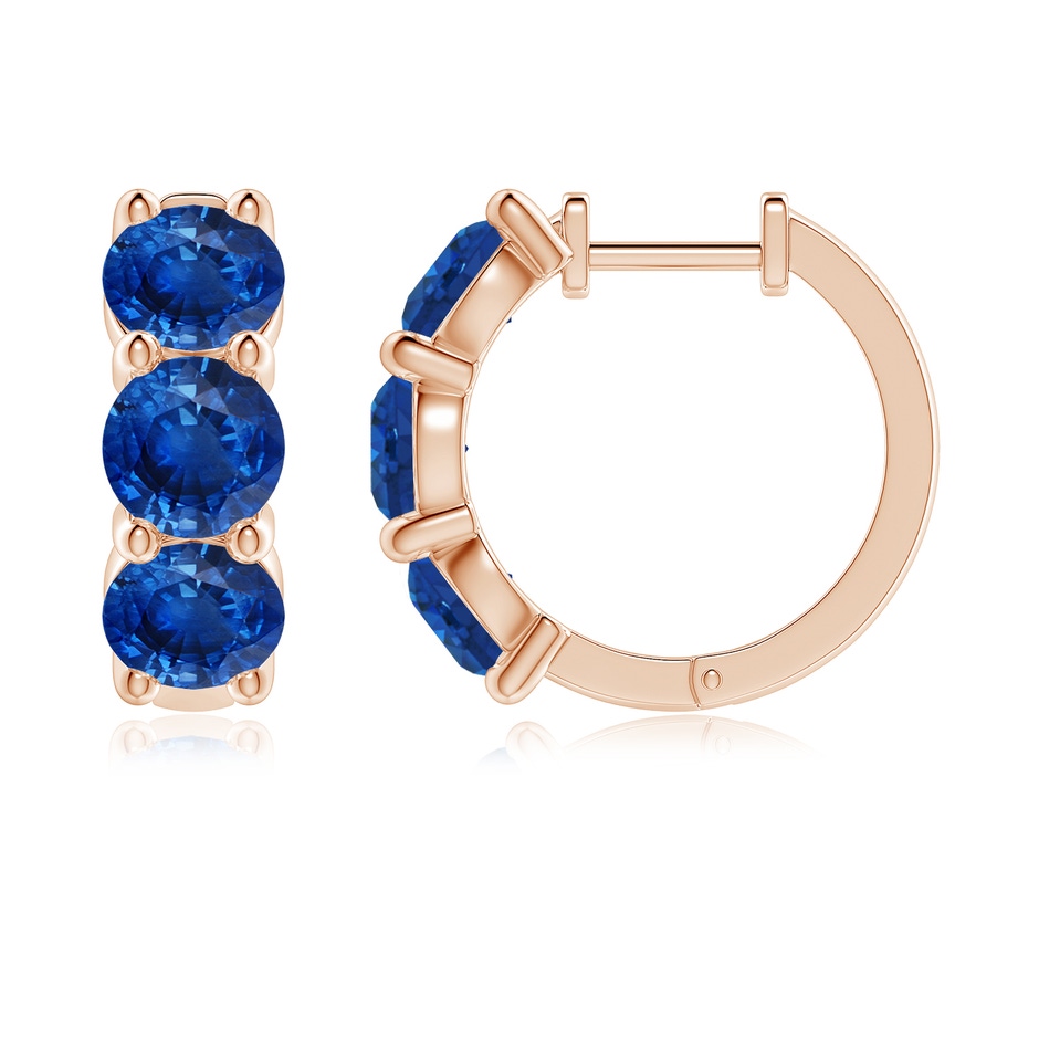 5.5mm AAA Round Blue Sapphire Three Stone Hoop Earrings in Rose Gold side 199