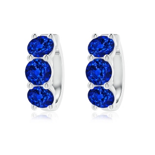 5.5mm AAAA Round Blue Sapphire Three Stone Hoop Earrings in P950 Platinum