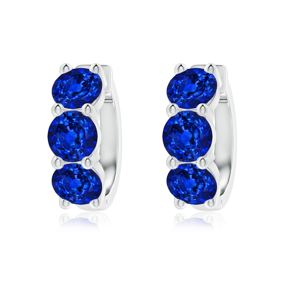 5.5mm Lab-Grown Round Blue Sapphire Three Stone Hoop Earrings in White Gold