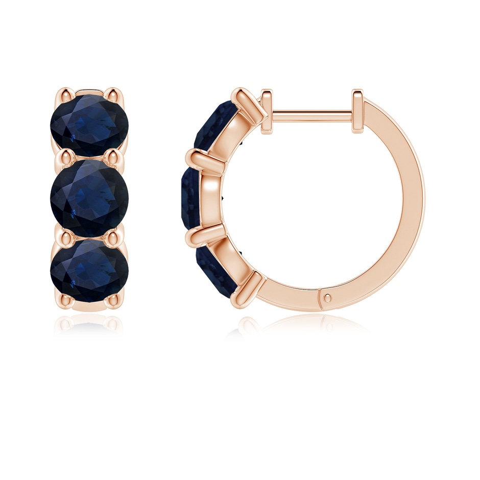 5mm A Round Blue Sapphire Three Stone Hoop Earrings in Rose Gold side 199