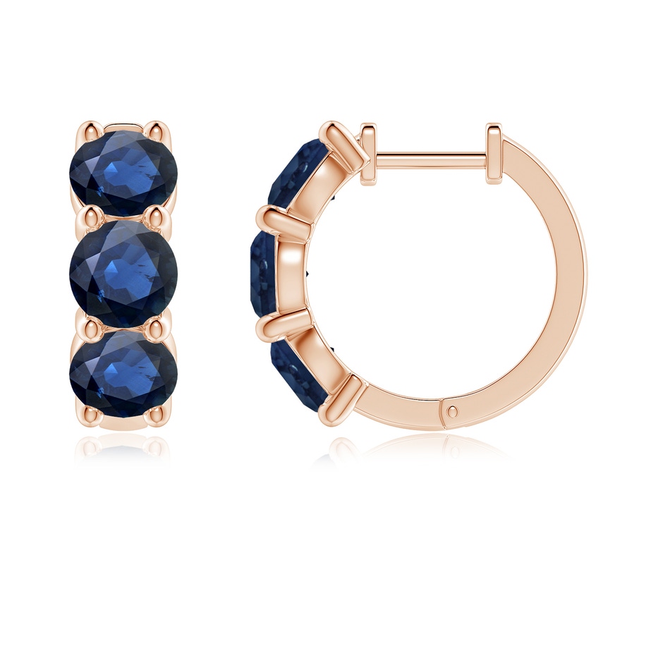 5mm AA Round Blue Sapphire Three Stone Hoop Earrings in Rose Gold side 199