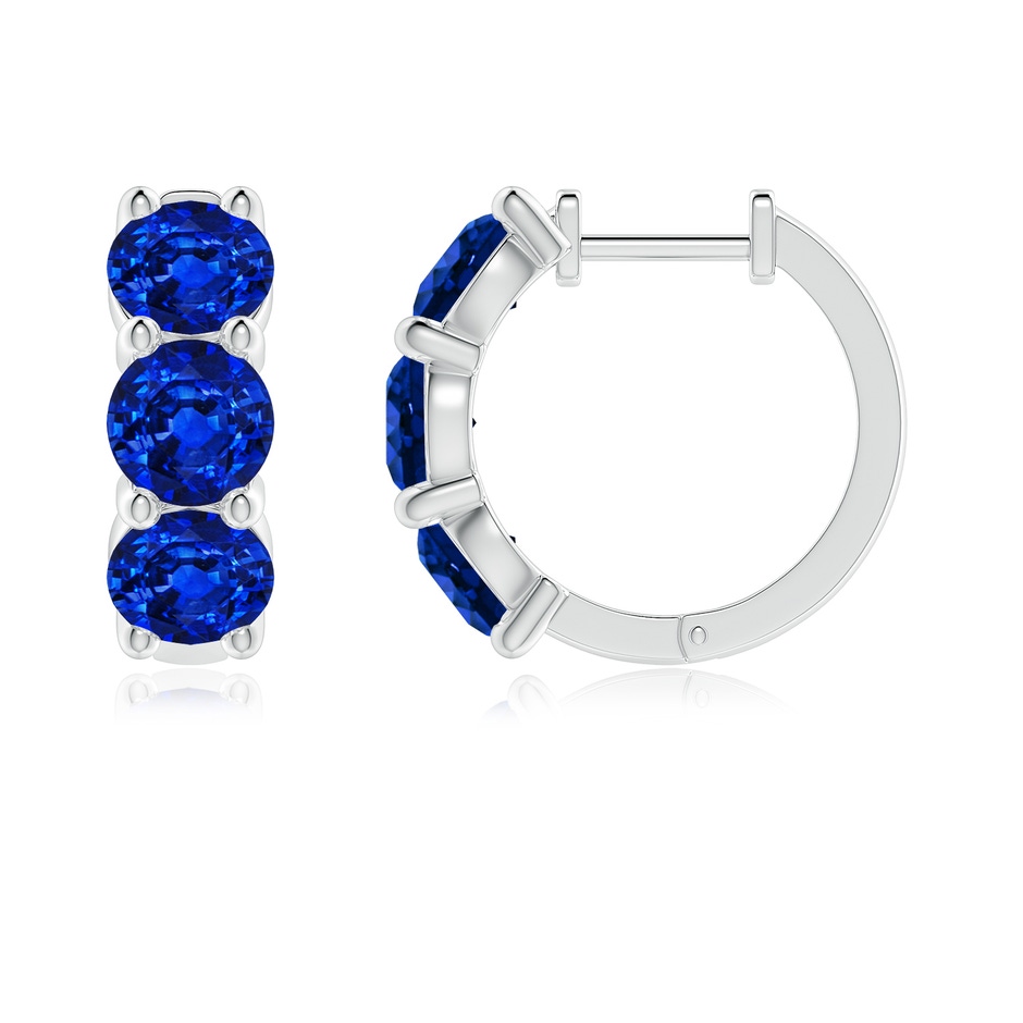 5mm AAAA Round Blue Sapphire Three Stone Hoop Earrings in P950 Platinum side 199