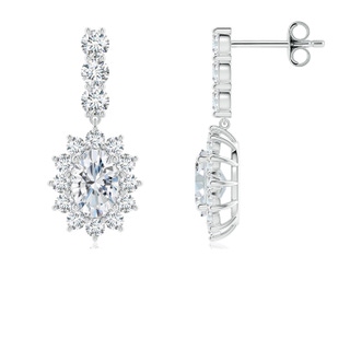 6.5x4.5mm GVS2 Oval Diamond Floral Halo Dangle Earrings in P950 Platinum