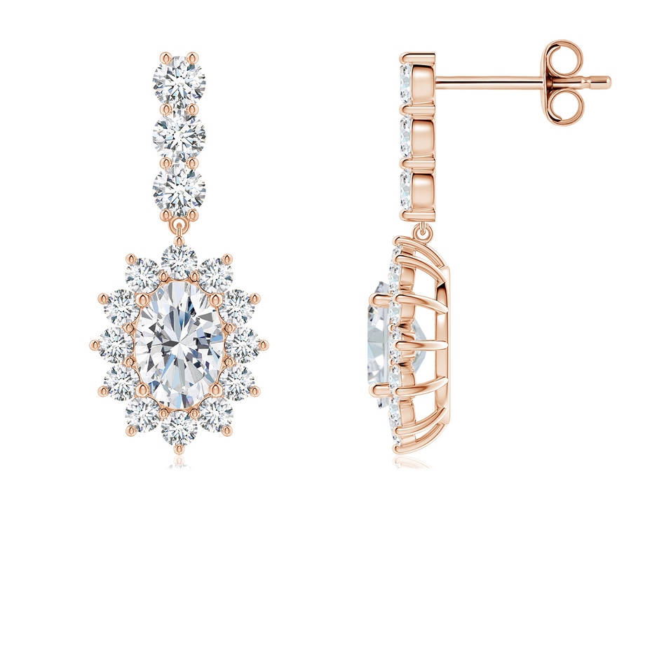 6.5x4.5mm GVS2 Oval Diamond Floral Halo Dangle Earrings in Rose Gold 