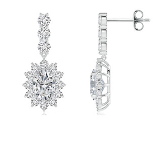 6.5x4.5mm HSI2 Oval Diamond Floral Halo Dangle Earrings in P950 Platinum