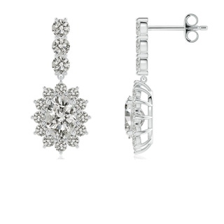 6.5x4.5mm KI3 Oval Diamond Floral Halo Dangle Earrings in P950 Platinum