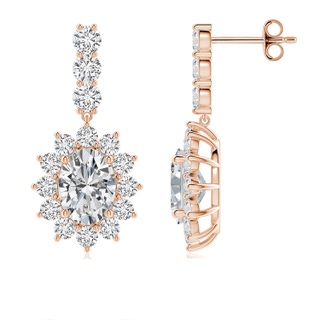 7.7x5.7mm HSI2 Oval Diamond Floral Halo Dangle Earrings in 9K Rose Gold