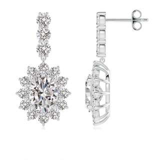 7.7x5.7mm IJI1I2 Oval Diamond Floral Halo Dangle Earrings in P950 Platinum