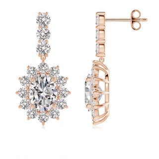 7.7x5.7mm IJI1I2 Oval Diamond Floral Halo Dangle Earrings in Rose Gold