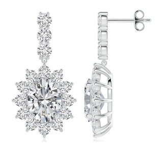 8.5x6.5mm HSI2 Oval Diamond Floral Halo Dangle Earrings in P950 Platinum