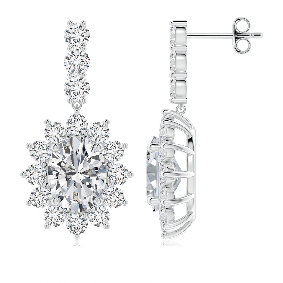 8.5x6.5mm HSI2 Oval Diamond Floral Halo Dangle Earrings in P950 Platinum 