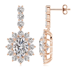 8.5x6.5mm IJI1I2 Oval Diamond Floral Halo Dangle Earrings in 10K Rose Gold