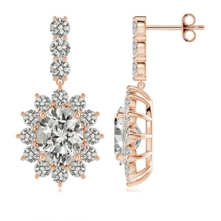 8.5x6.5mm KI3 Oval Diamond Floral Halo Dangle Earrings in Rose Gold