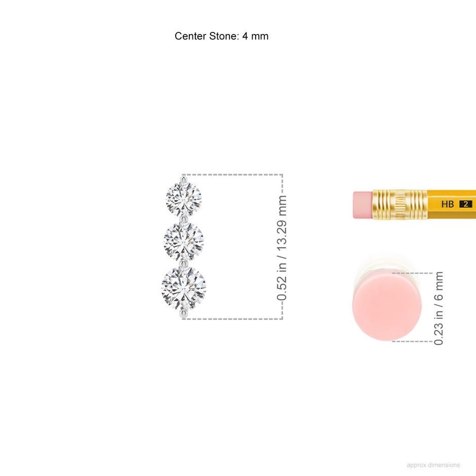 4mm HSI2 Graduated Round Diamond Three Stone Earrings in White Gold ruler