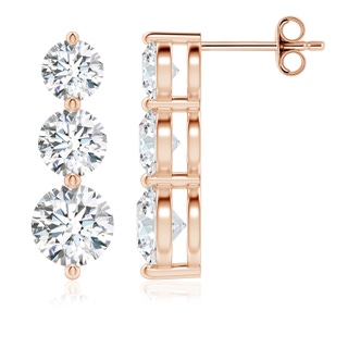 6mm GVS2 Graduated Round Diamond Three Stone Earrings in Rose Gold