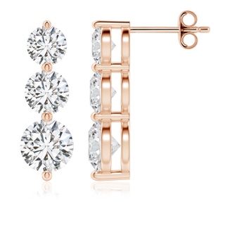 6mm HSI2 Graduated Round Diamond Three Stone Earrings in Rose Gold