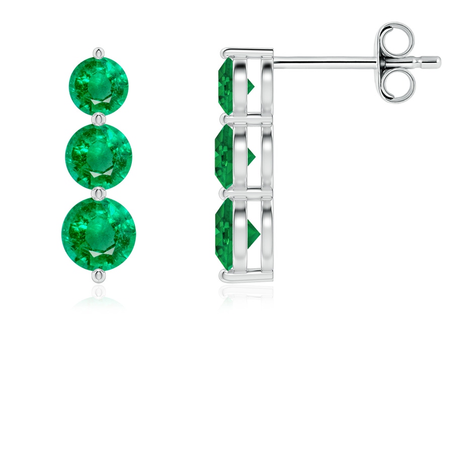 4mm AAA Graduated Round Emerald Three Stone Earrings in White Gold 