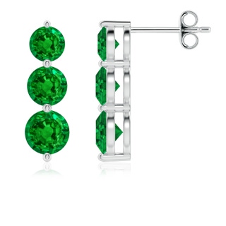 5mm AAAA Graduated Round Emerald Three Stone Earrings in P950 Platinum