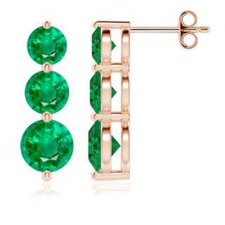 6mm AAA Graduated Round Emerald Three Stone Earrings in Rose Gold