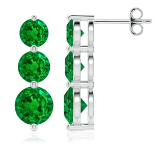 6mm AAAA Graduated Round Emerald Three Stone Earrings in P950 Platinum