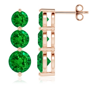 6mm AAAA Graduated Round Emerald Three Stone Earrings in Rose Gold