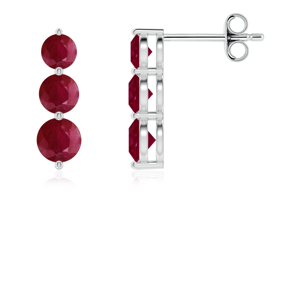 4mm A Graduated Round Ruby Three Stone Earrings in P950 Platinum 