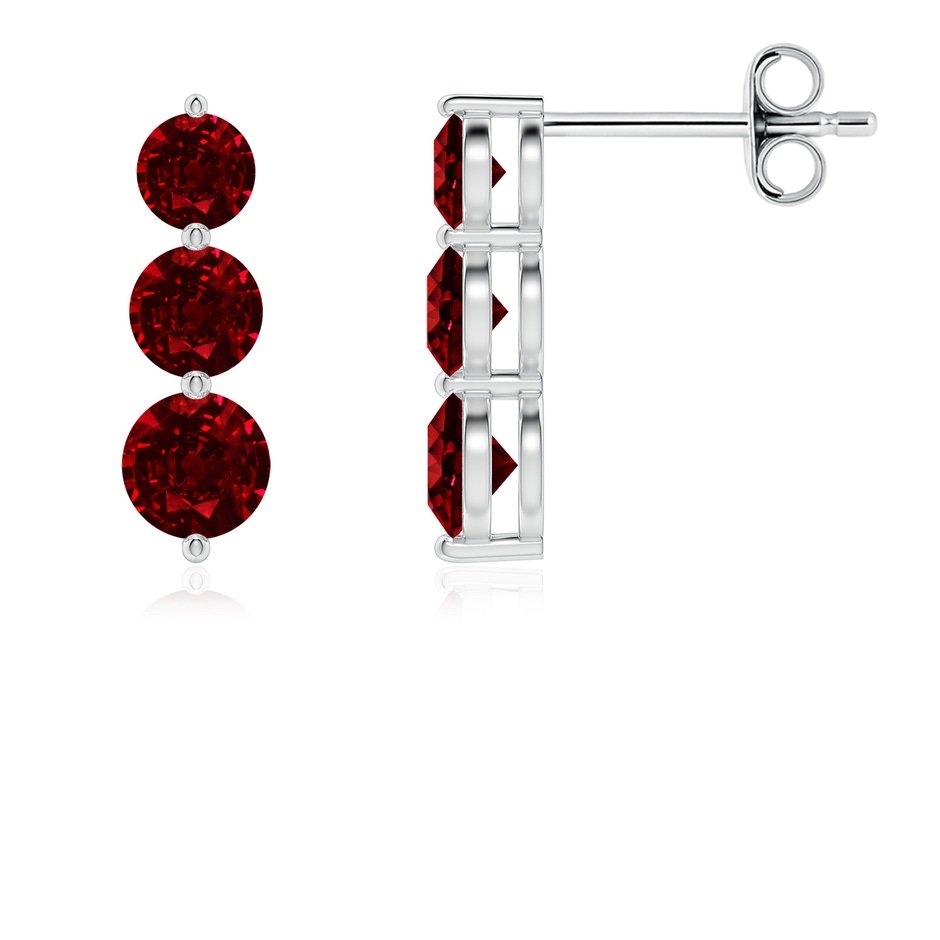4mm AAAA Graduated Round Ruby Three Stone Earrings in P950 Platinum 