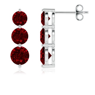 5mm AAAA Graduated Round Ruby Three Stone Earrings in P950 Platinum