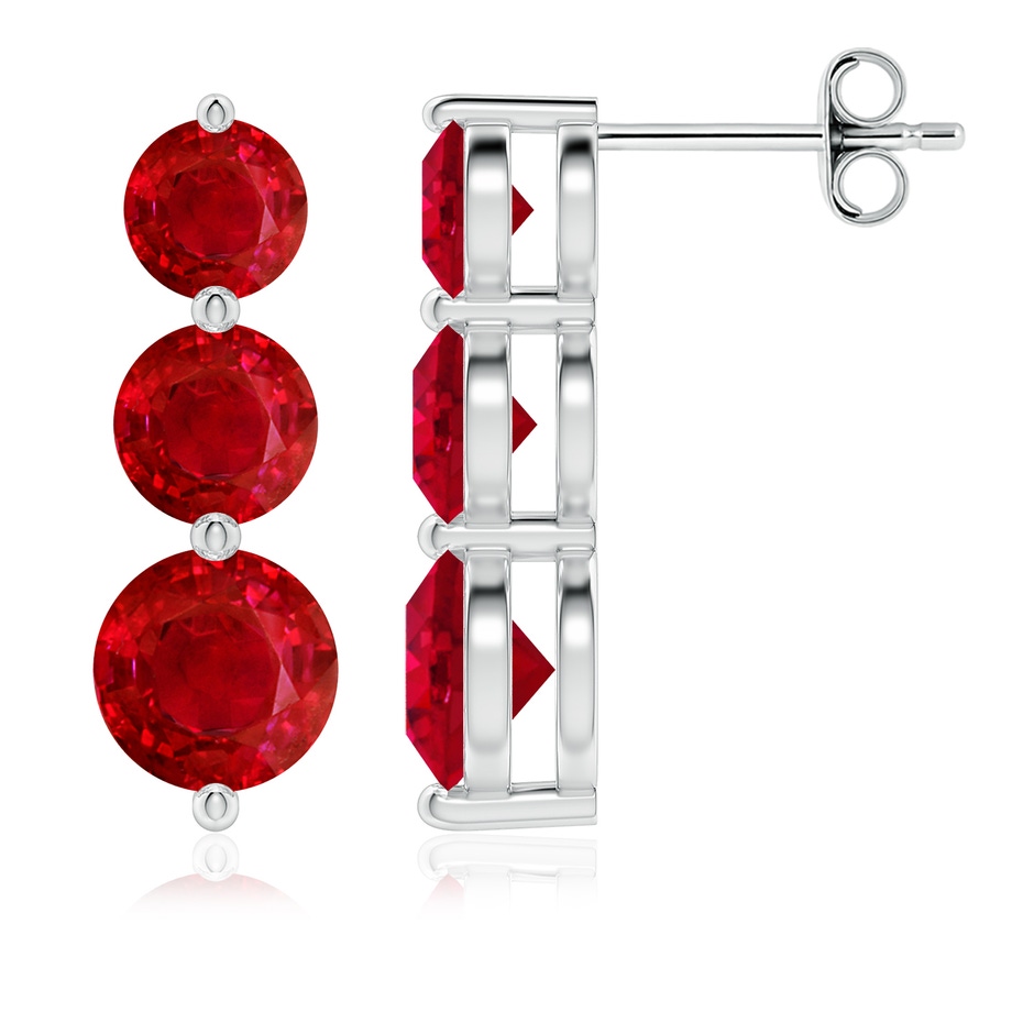 6mm AAA Graduated Round Ruby Three Stone Earrings in P950 Platinum 