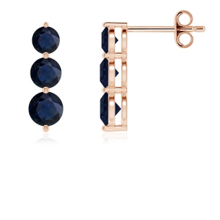 4mm A Graduated Round Blue Sapphire Three Stone Earrings in Rose Gold