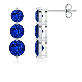 5mm AAAA Graduated Round Blue Sapphire Three Stone Earrings in P950 Platinum